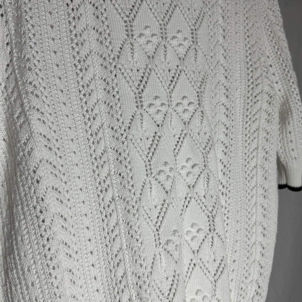 LOFT White Pointelle Knit Peter Pan Collar Tie Neck Short Sleeve Sweater S NEW - Picture 5 of 6